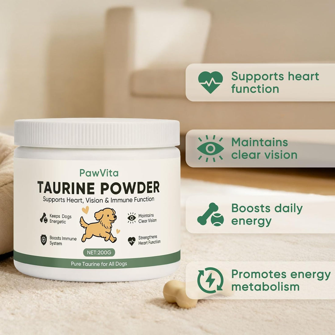 PawVita Pure Taurine Powder, Taurine Supplement for Dogs