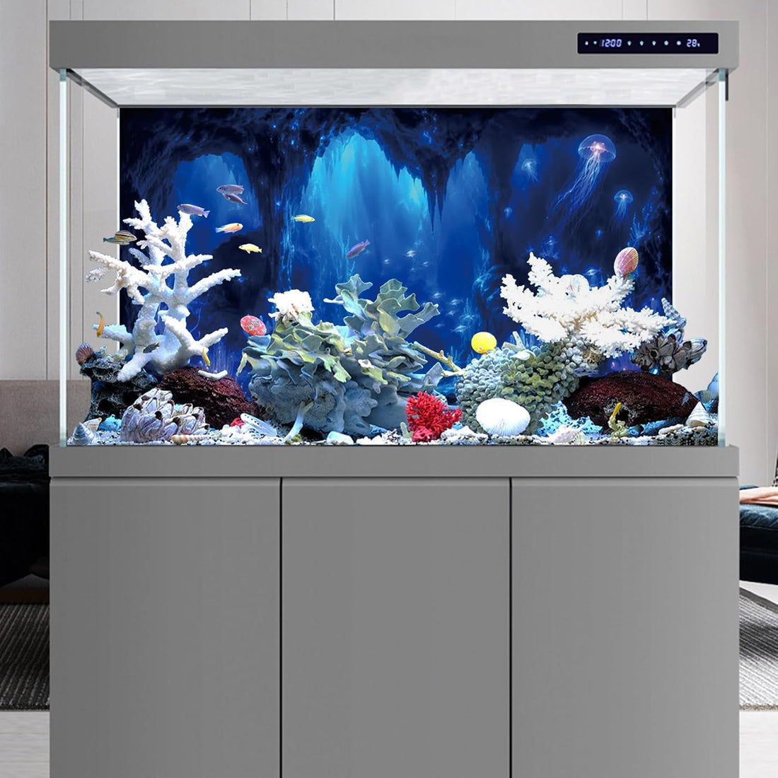 Underwater Blue Cave Jellyfish Aquarium Background