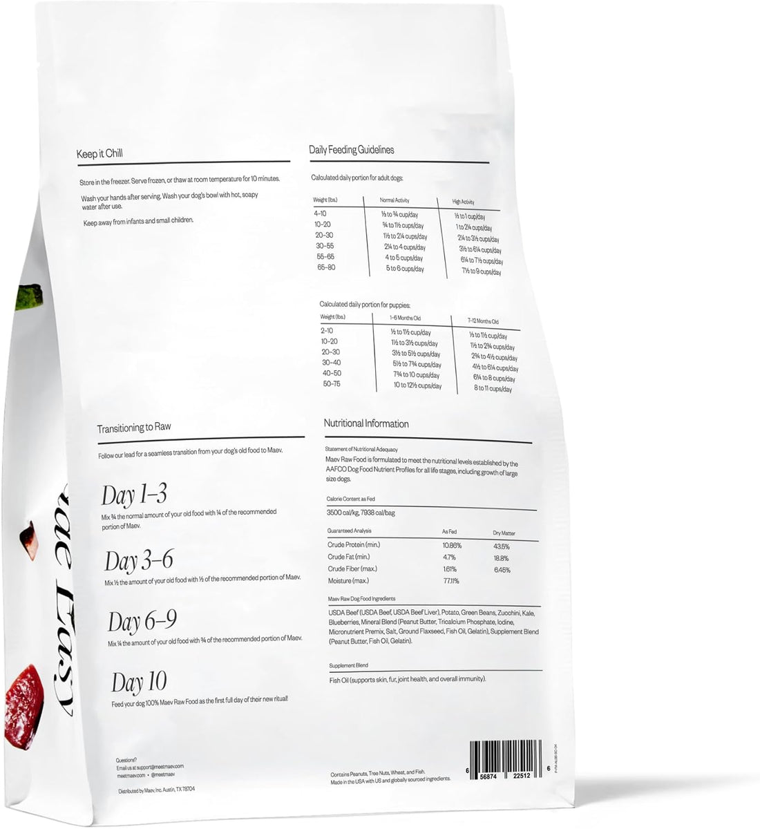Maev Human-Grade Fresh-Frozen Beef Dog Food, Skin & Coat Formula