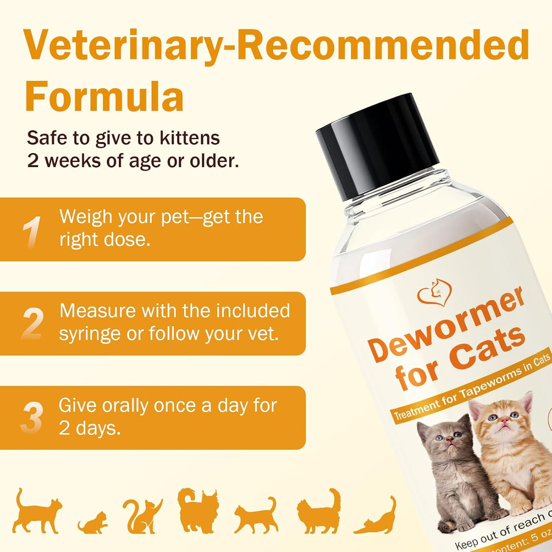Cat Dewormer, Tapeworm Dewormer for Cats & Kittens, 2 Weeks & Older