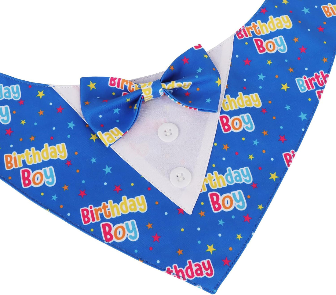 ADOGGYGO Birthday Dog Bandana with Bowtie, Blue Boy Dog Tuxedo