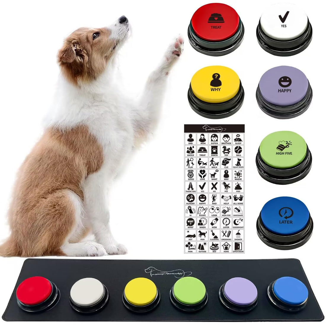 RIBOSY Set of 6 Recordable Buttons with Rubber Mat and 50 Training