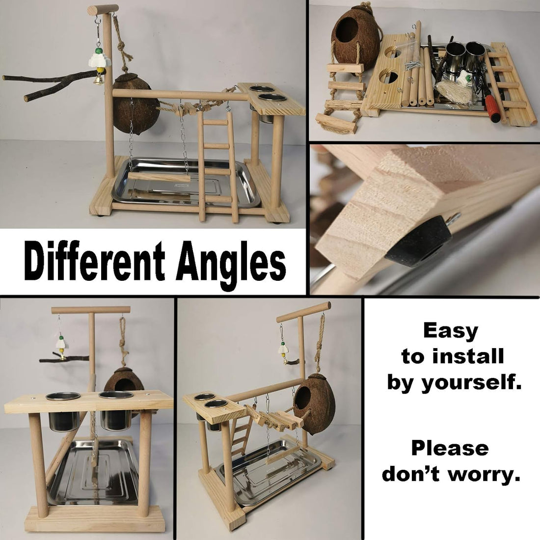 Parrots Playground Bird Play Stand Natural Wood Parrot Perch Gym