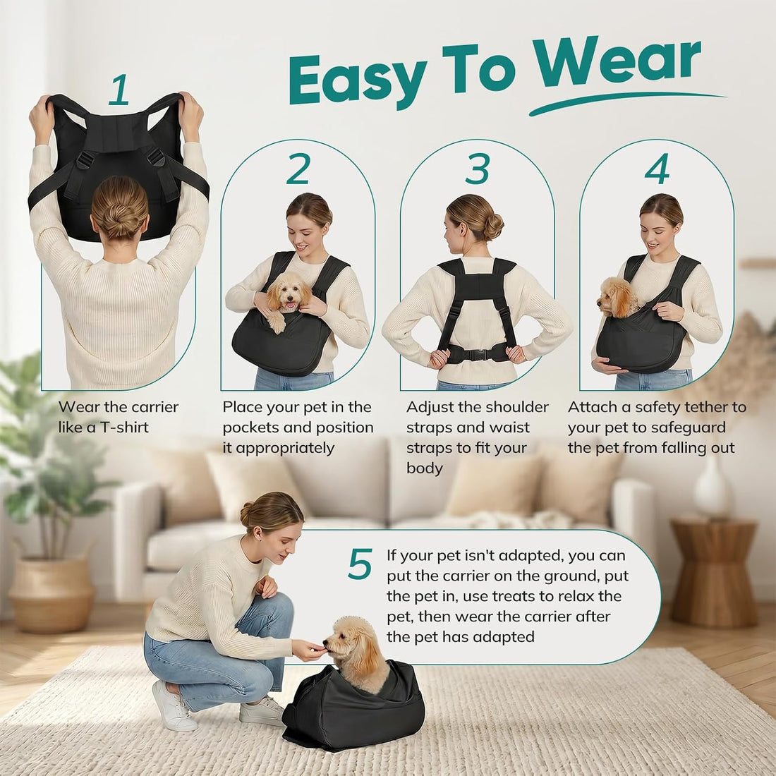 Dog Sling Carrier Front with Thicken Bottom Support for Small Dogs