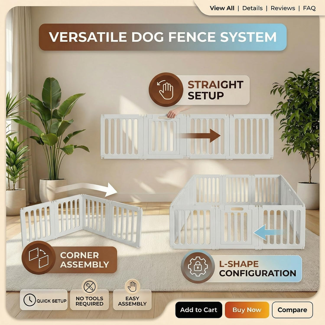 Dog Playpen with Door, Portable Large Puppy Playpen for Indoor