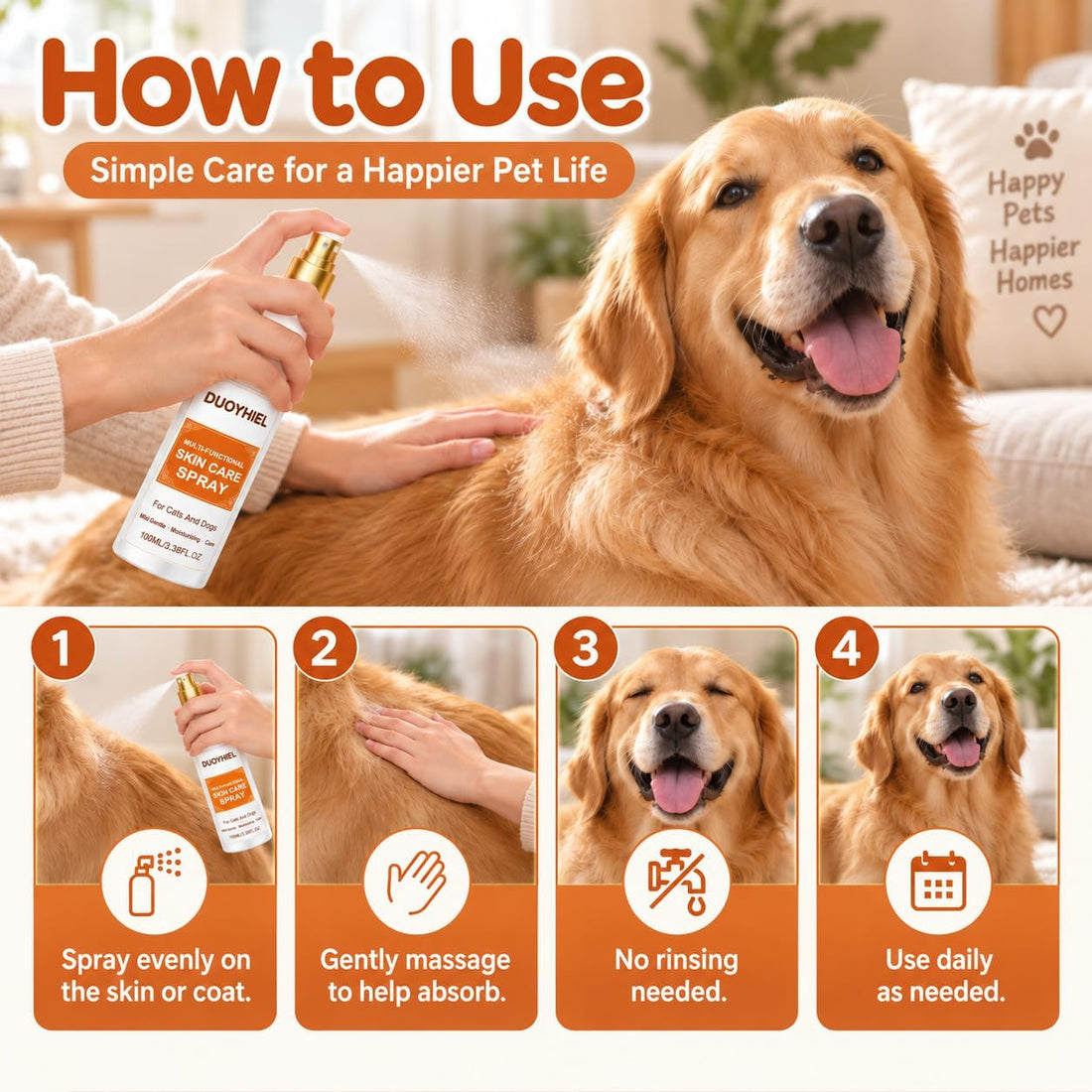 Skin Care Spray for Pets, Rinse-Free for Soothing Itching, Discomfort