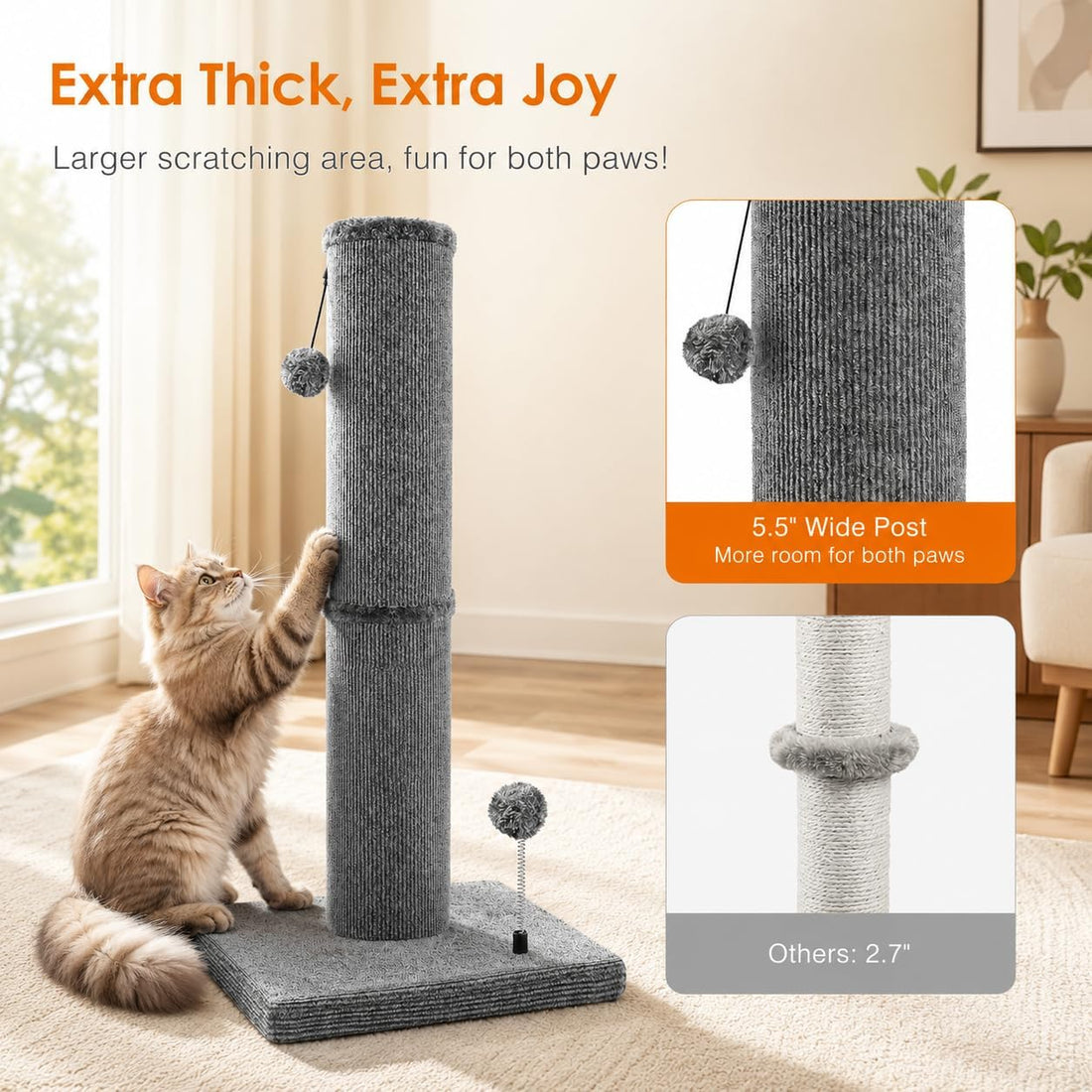 Carpet Cat Scratching Post Heavy Duty for Indoor Large Cats, Grey