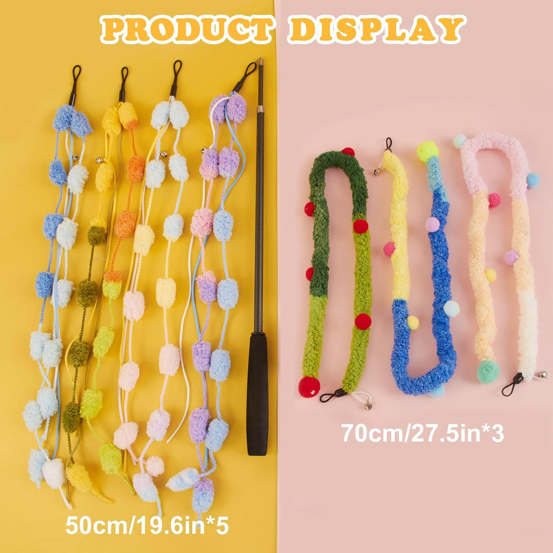 Cat Wand Toy, 8Pcs Retractable Plush Srtip Cat Teaser Wand Toys