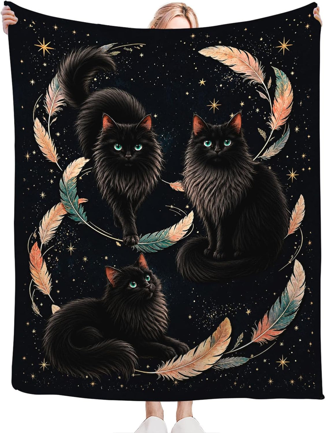 Black Cat Blanket for Cat Lovers Cat Throw Stuff Gifts