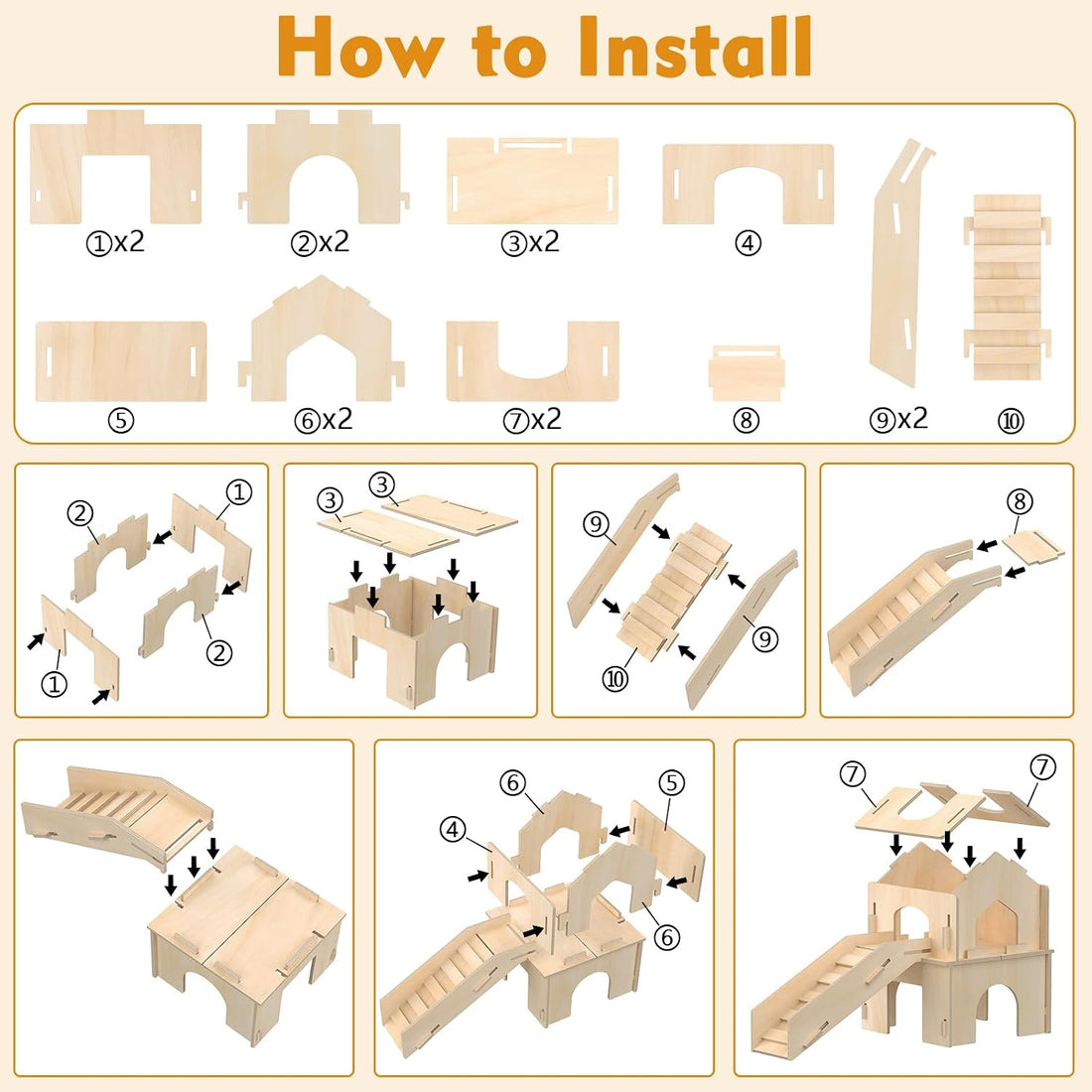 XiaZ Guinea Pig Hideout, Large Wooden Guinea Pig Castle with Stair