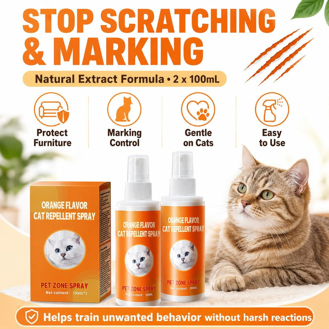 Cat Deterrent & Repellent Spray Anti-Scratch Training Aid 2 Pcs