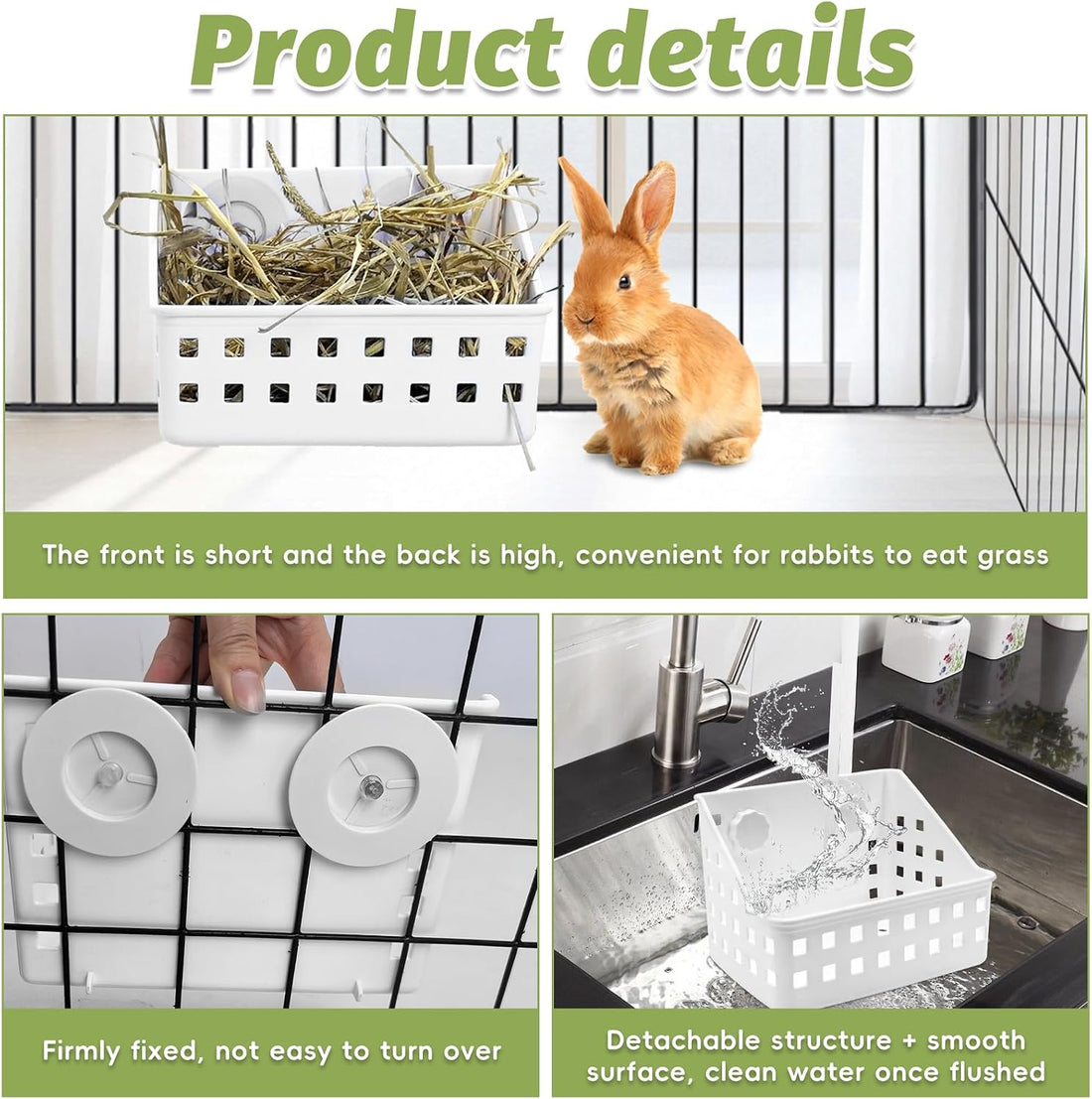 PINVNBY Hay Feeder for Rabbits, Less Wasted Hay Rack Manger