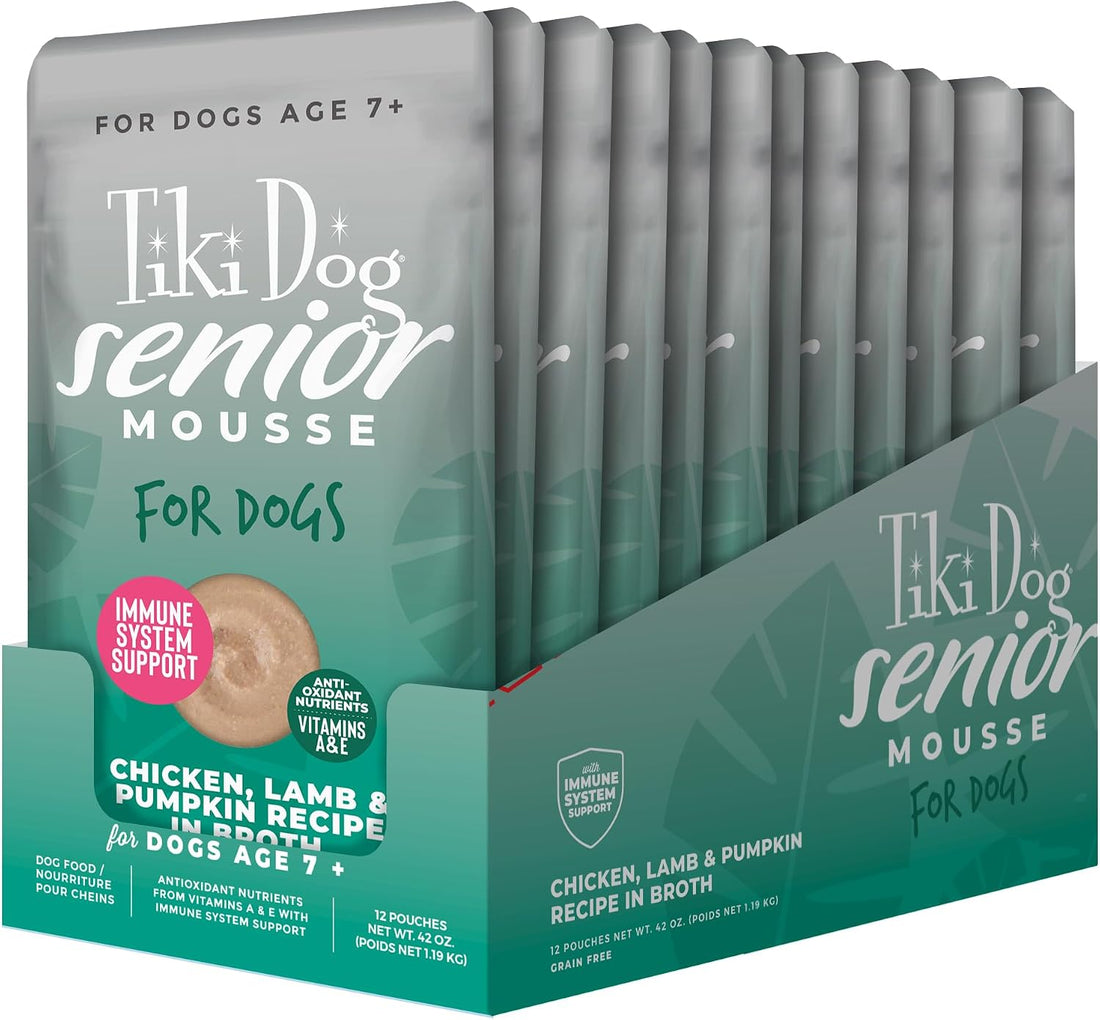 Tiki Dog Senior Mousse Dog Food, Chicken, Lamb & Pumpkin, 3.5oz Pouch