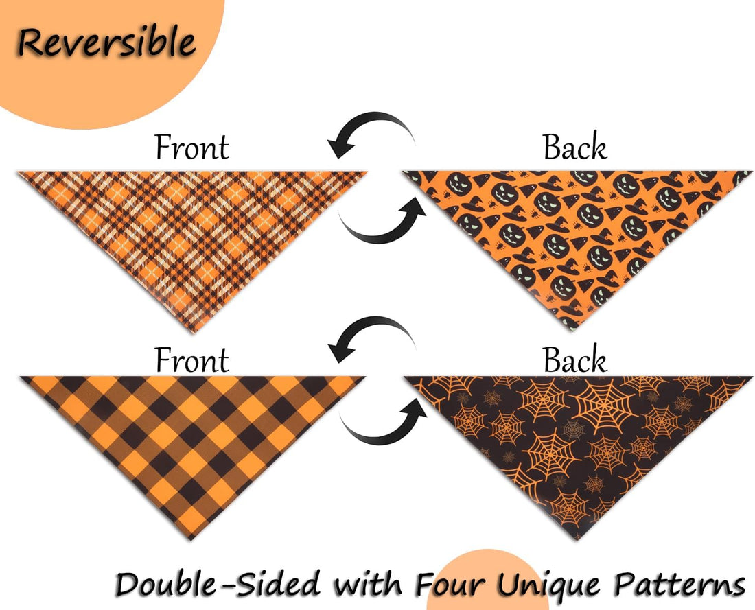 Fall Dog Bandanas 2PCS Halloween Pumpkin Spider Web Large Dogs