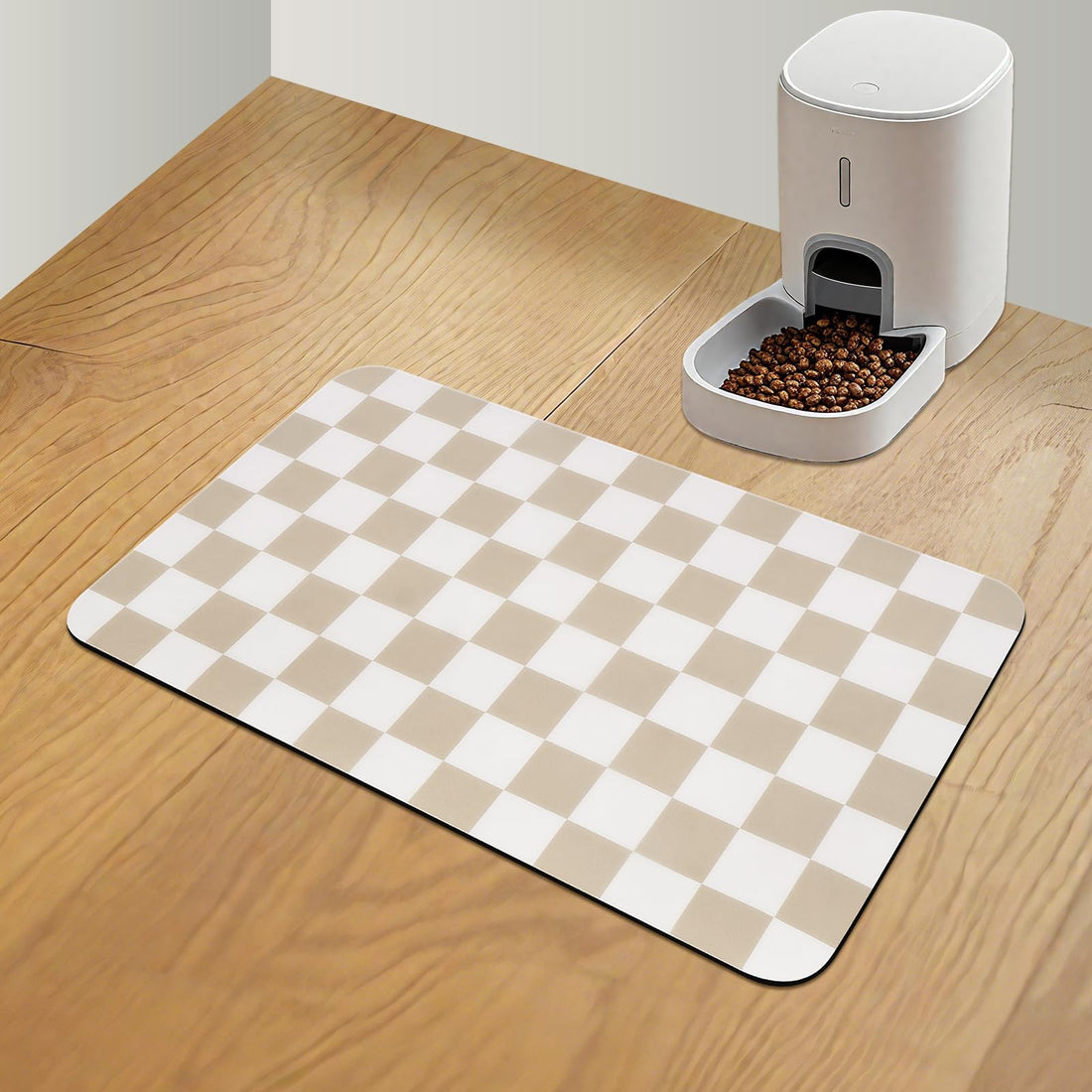 CooRug Checkered Dog Food Mat, Absorbent Leak-Proof Pet Feeding Mat