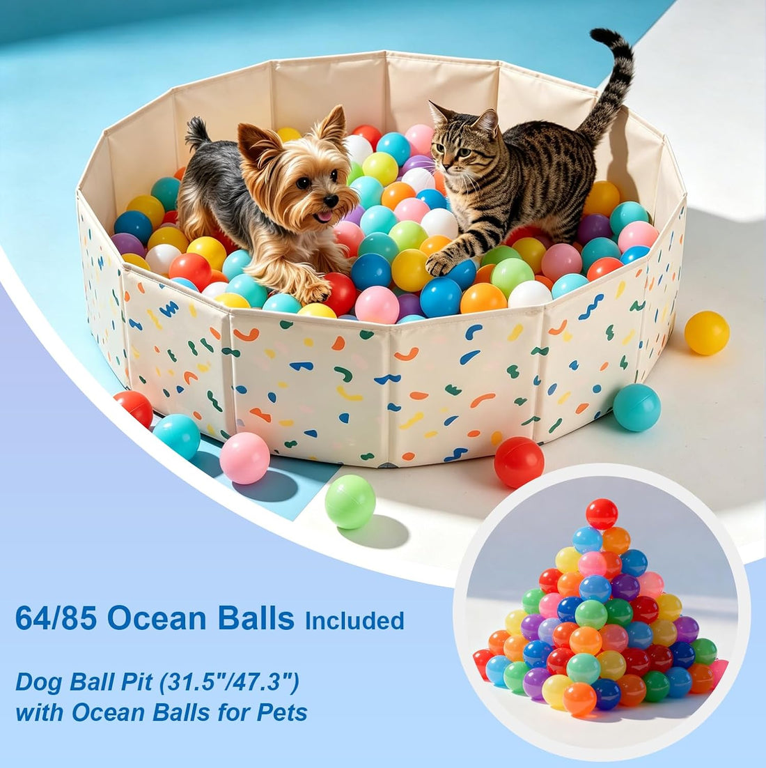 Foldable Dog Ball Pit with 64 Balls Included & Dog Pool 2-in-1