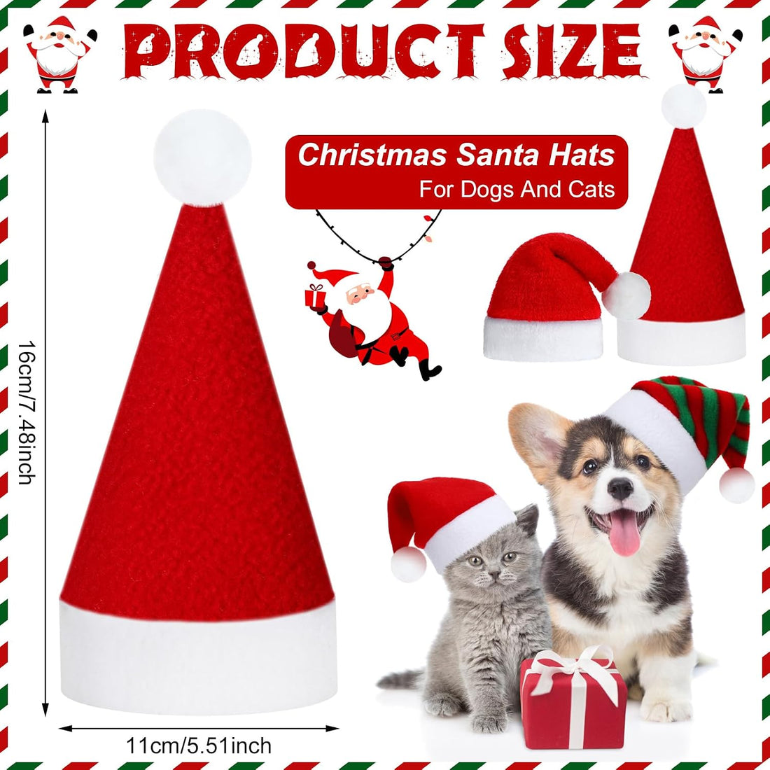 Frienda 12 Pcs Christmas Dog Santa Hat Soft Plush Pet Cat,Solid