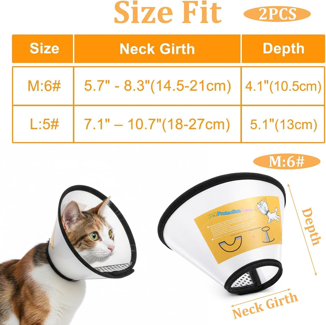 2 Pack Cat Cones to Stop Licking Transparent Plastic