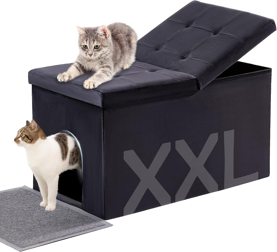 MEEXPAWS Cat Litter Box Enclosure Furniture XXL Velvet Lift Design Lid