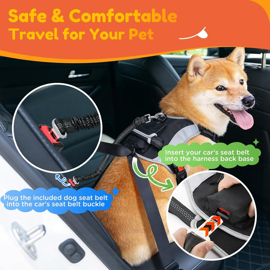 PartsBling Dog Car Harness, Dog Seat Belt Harness for Car