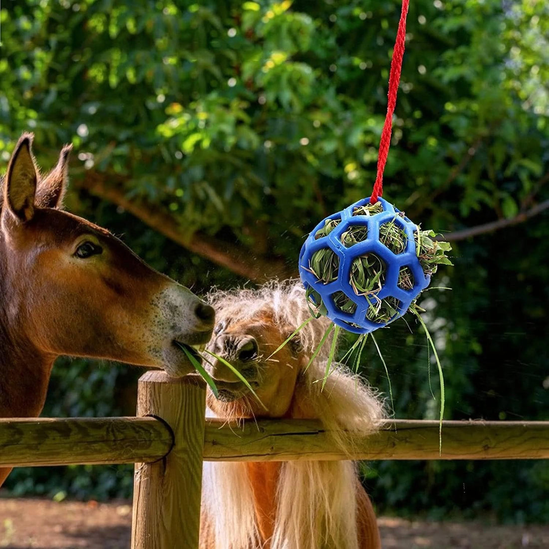 Blue Hanging Horse Treat Ball – Durable TPR Hay Feeder Toy for Horses