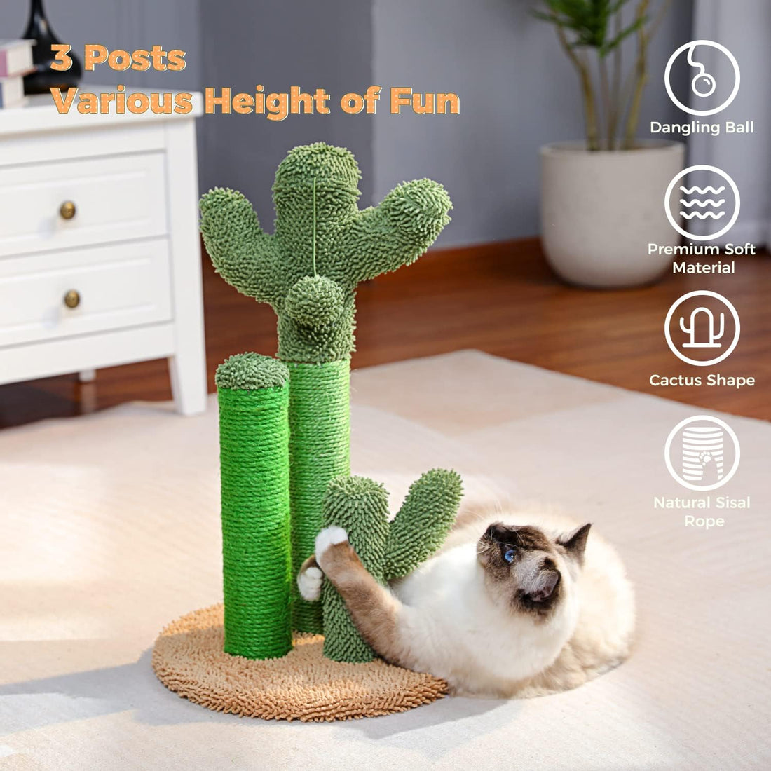 PAWZ Road Cat Scratching Post Cactus Cat Scratcher Featuring with 3
