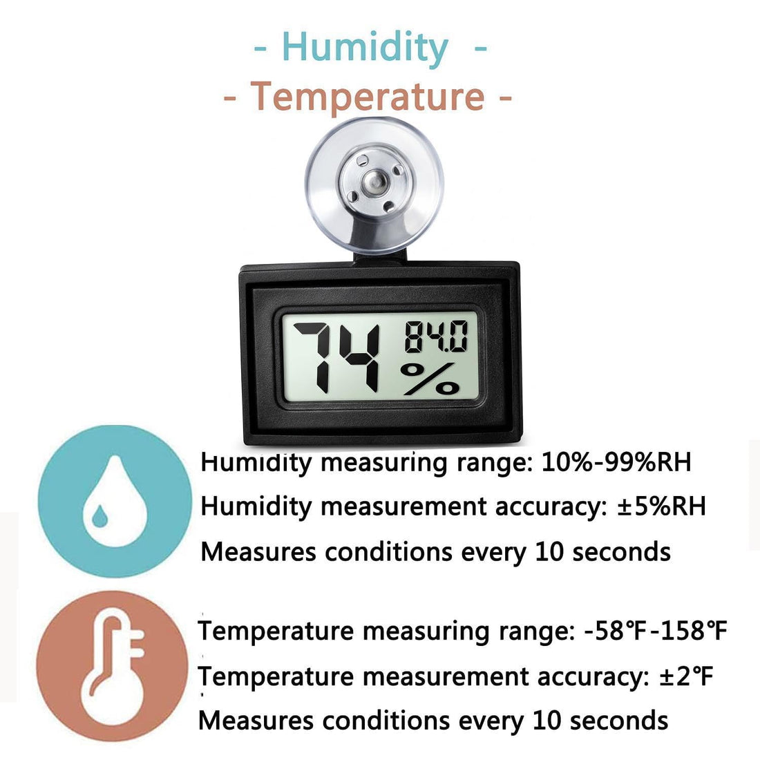 2 Pack Reptile Temperature and Humidity Monitor with Suction Cup