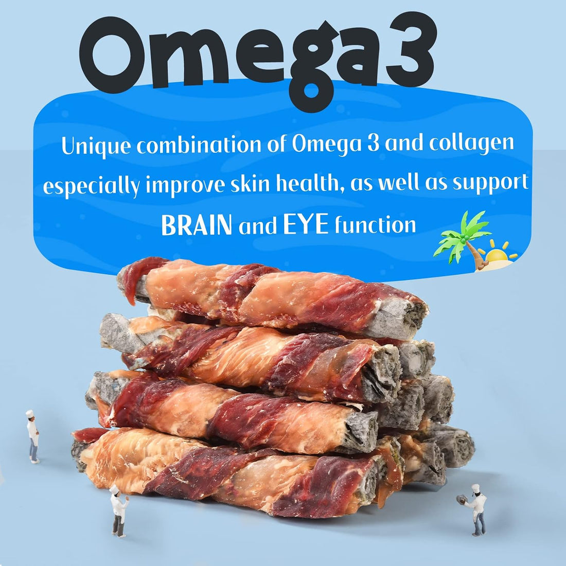 ASMPET Dog Cod Skin Treats, Chicken & Duck Wrapped Cod Skin Sticks