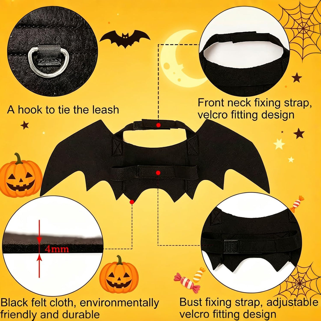 Halloween Dog Bat Wings Pet Costume with Pumpkin Bells for Halloween