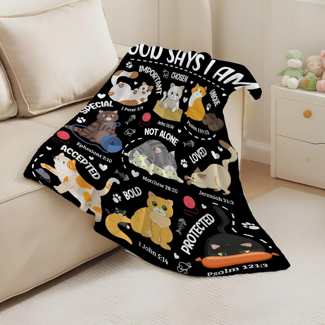 Cat Throw Blanket with Bible Verse,Thoughtful Christian Gifts