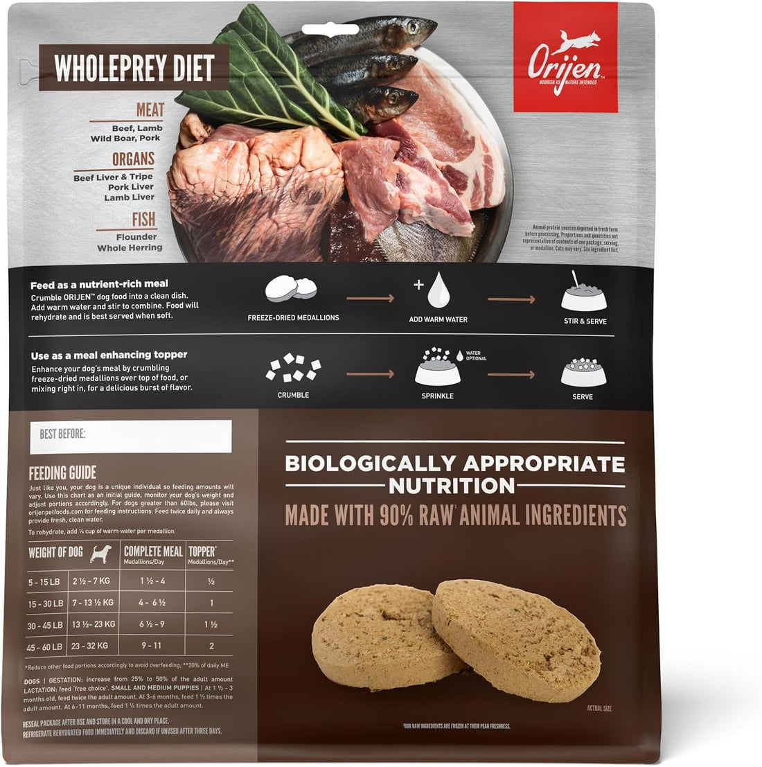 ORIJEN Grain Free High Protein Freeze Dried Dog Food & Topper