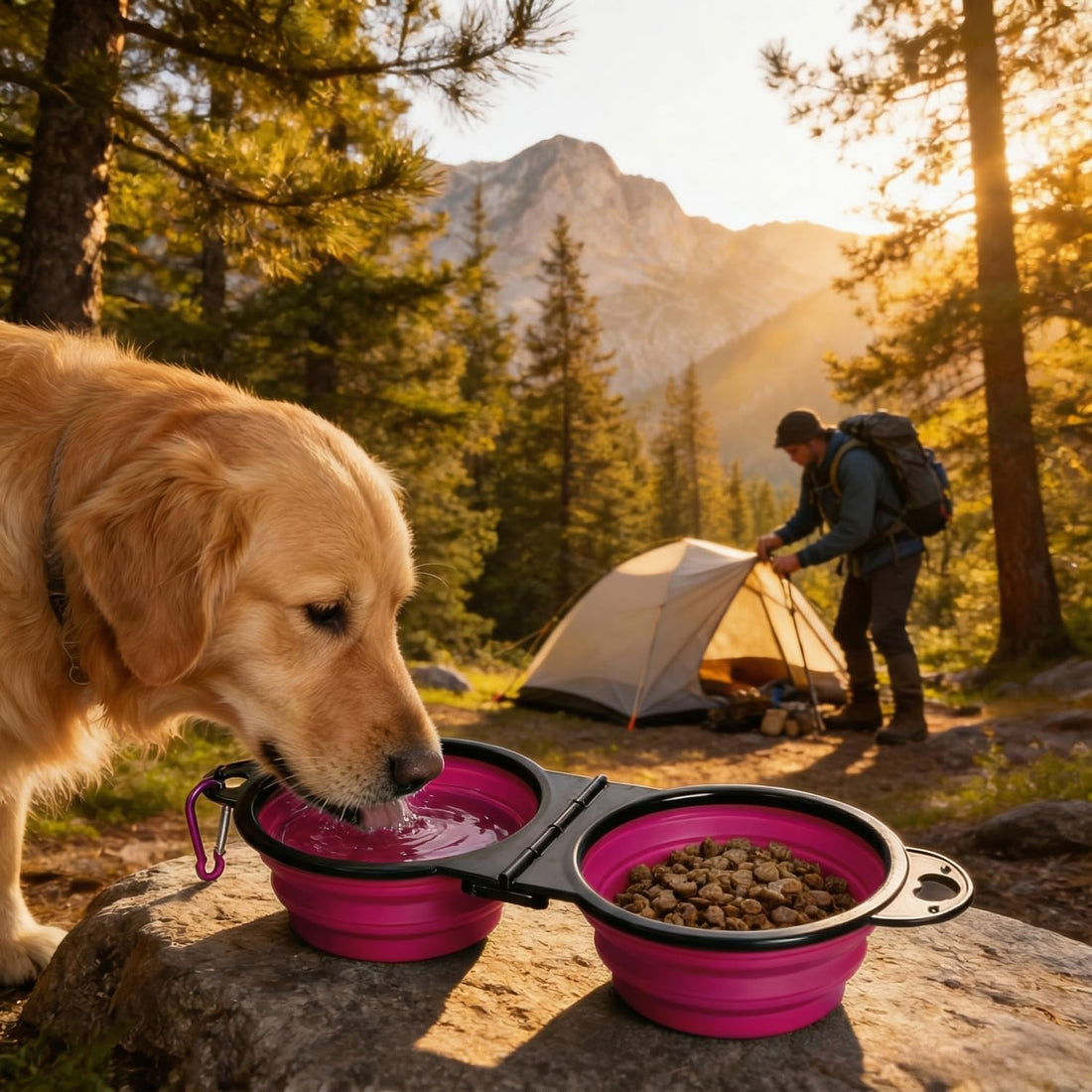 Double Collapsible Dog Bowls for Travel, Food and Water Set with Clip