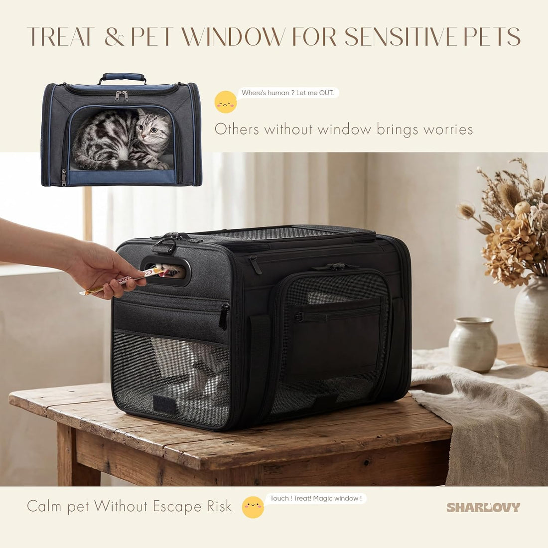 Top-Expandable Pet Carrier with Treat & Pet Window,18x11x11