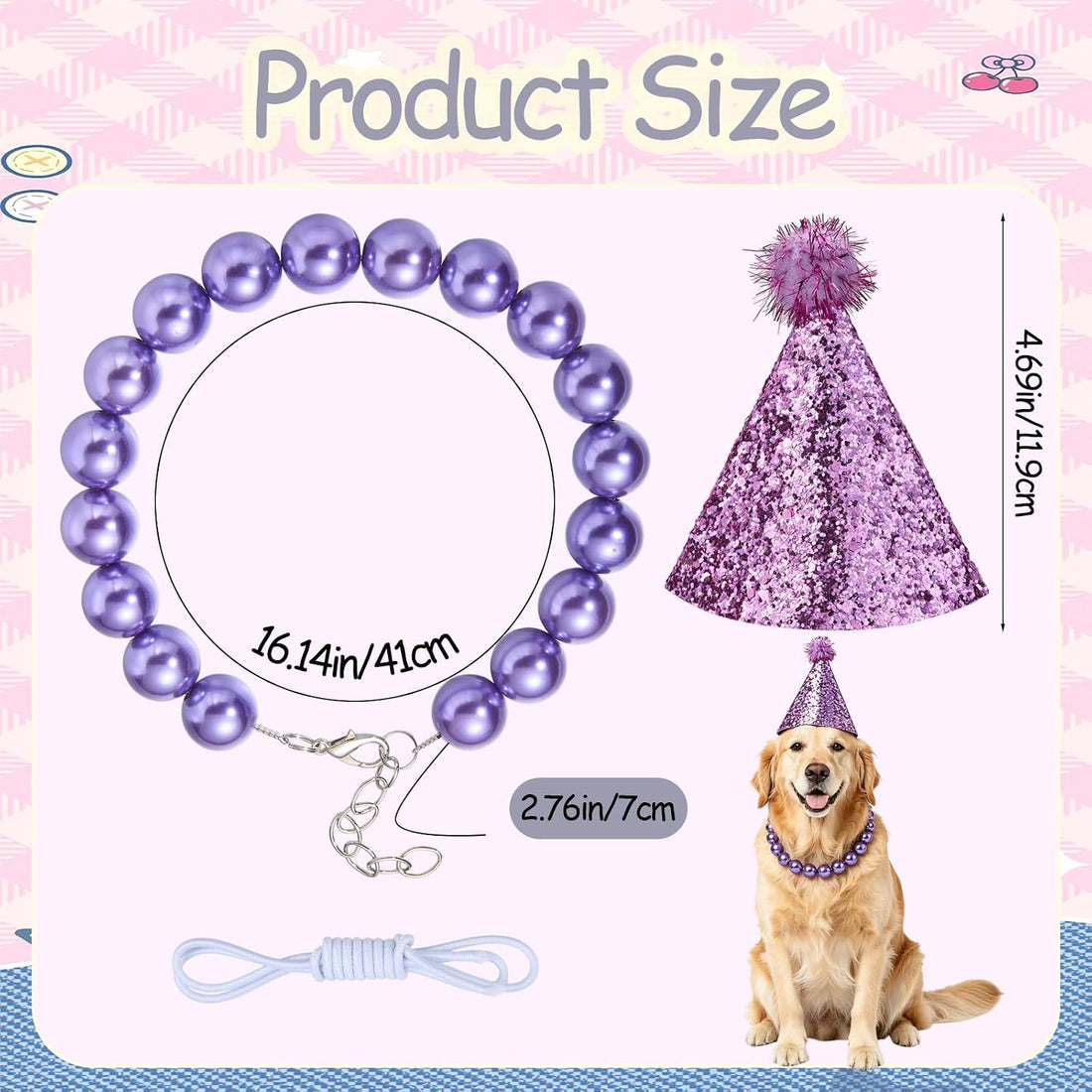 Ornaland Pearl Dog Necklace Collar for Women with Birthday Hat