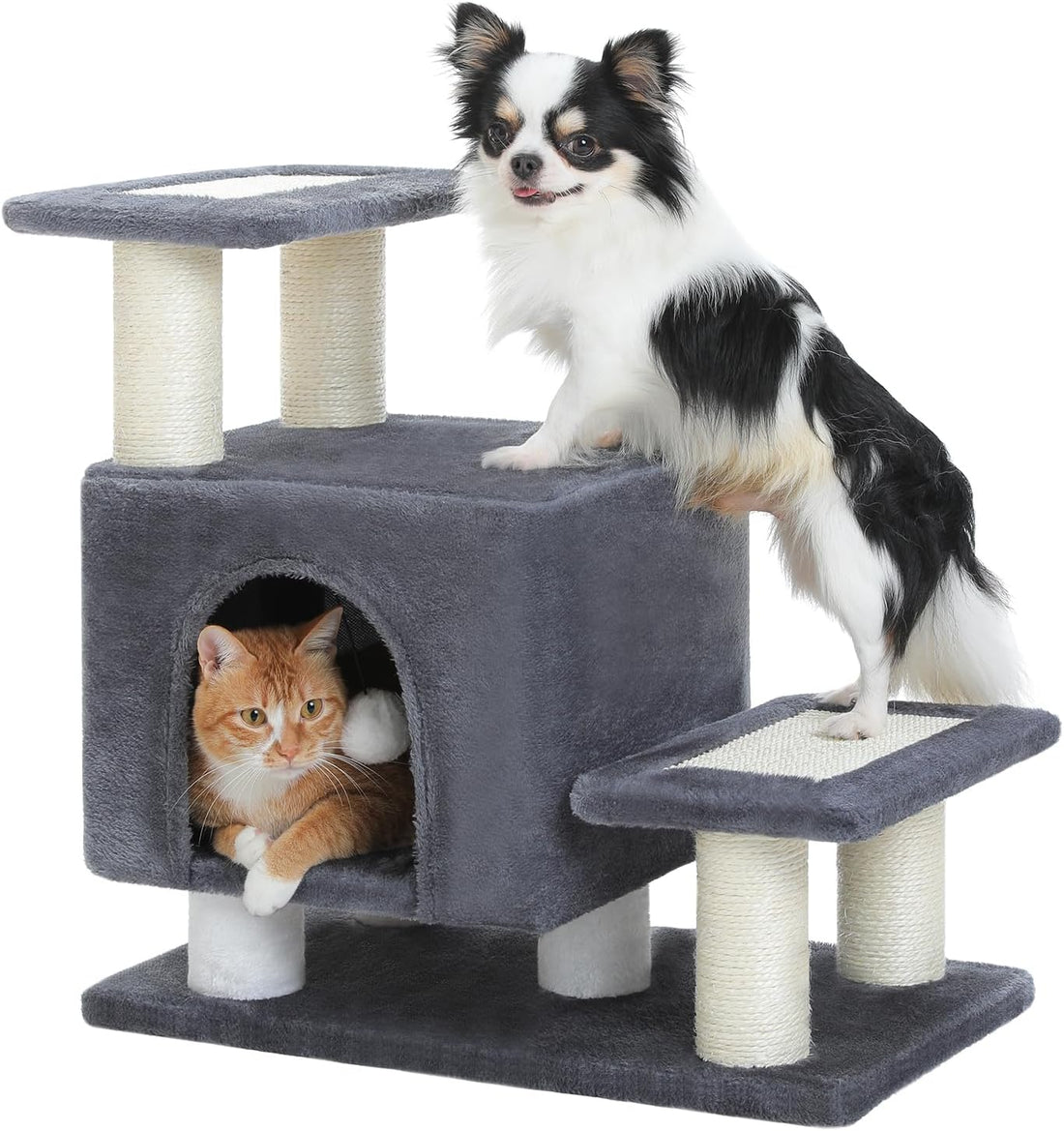 3-in-1 Cat Stairs with Scratching Post & Condo, Pet Steps
