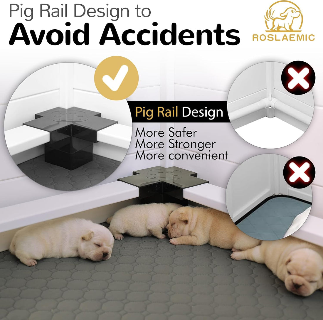 2 Room 96" x 48" Whelping Box for Dogs and Puppies with Rails