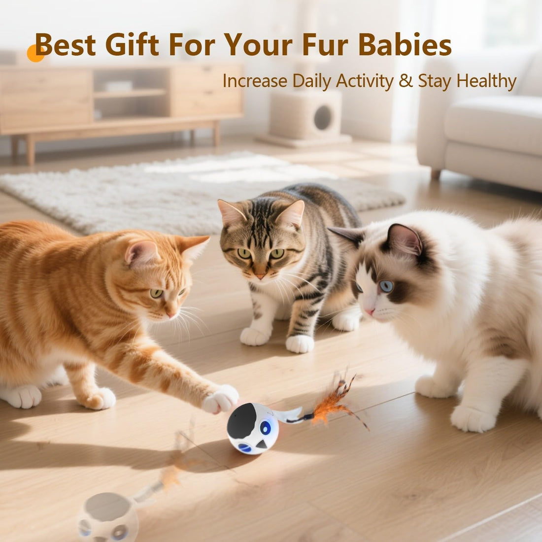Cat Toys Ball, Smart Motion Sensor Moving Ball with 4 Sounds& 3 Speed