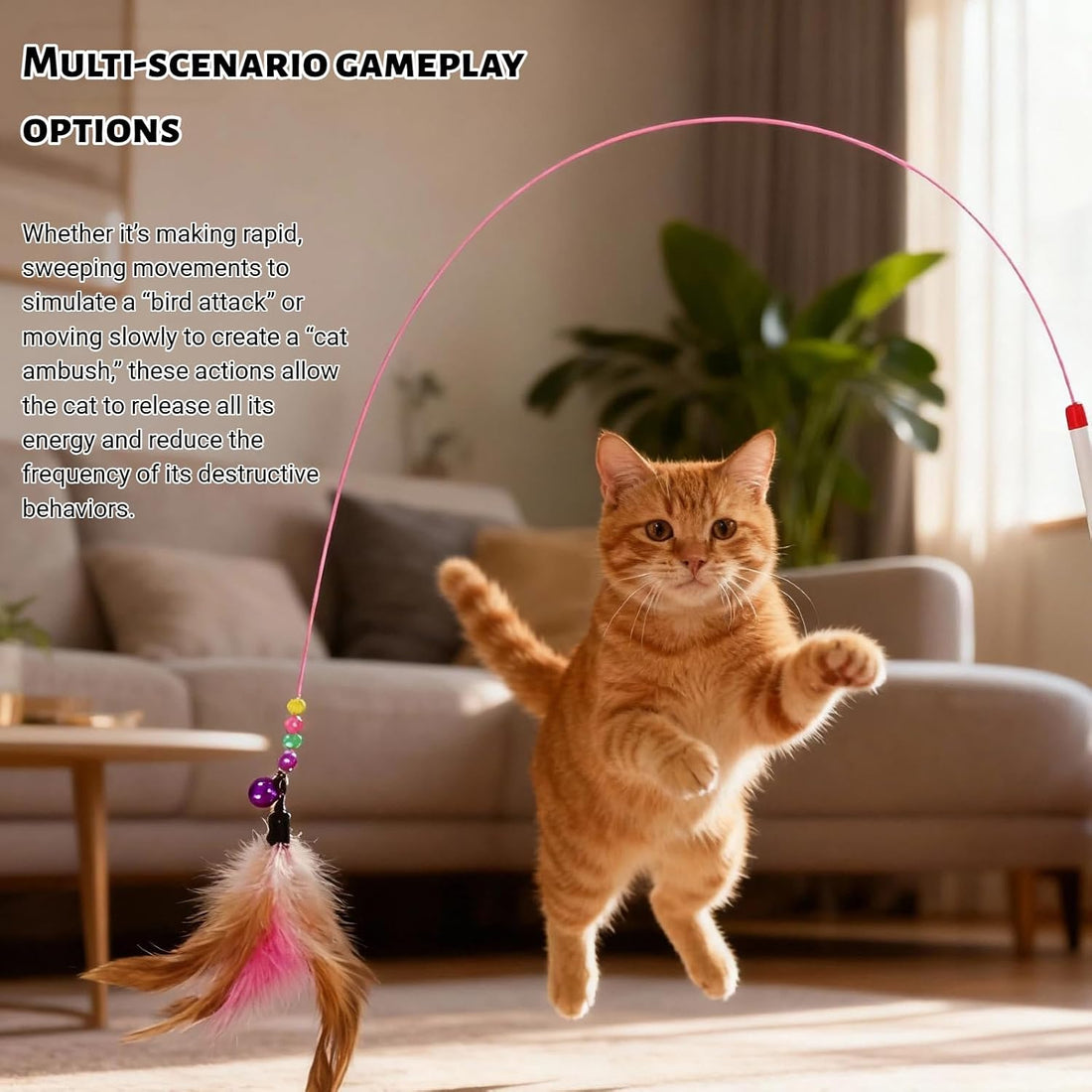 Cat Feather Wand Toy - Steel Wire Feather Interactive Cat Stick