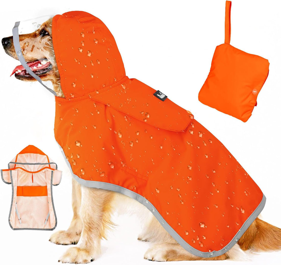 SlowTon Dog Raincoat, Waterproof Dog Rain Jacket with Clear Hooded