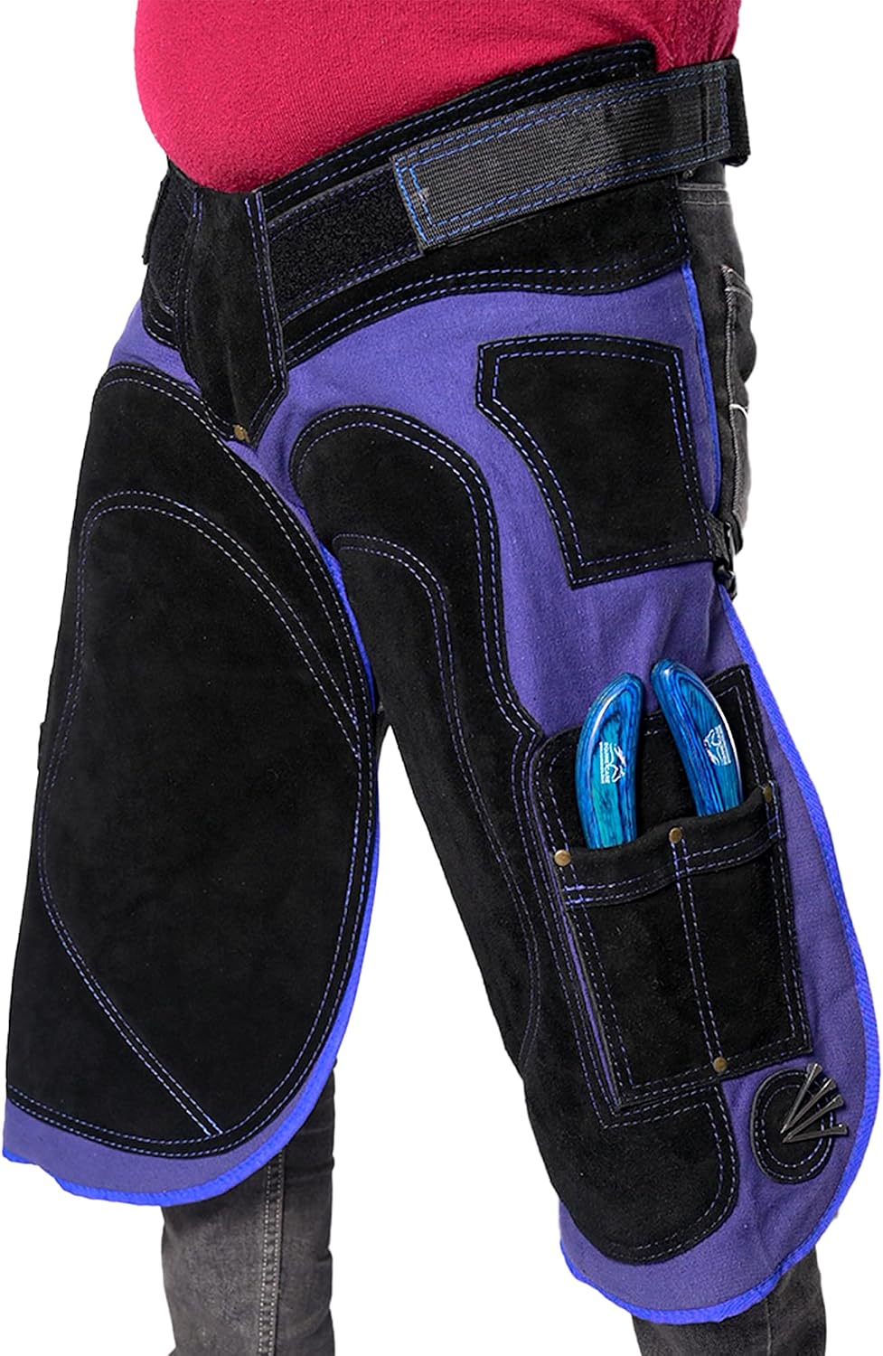 Equine Care Blue Farrier Apron Chaps, Leather & Canvas, Back Support