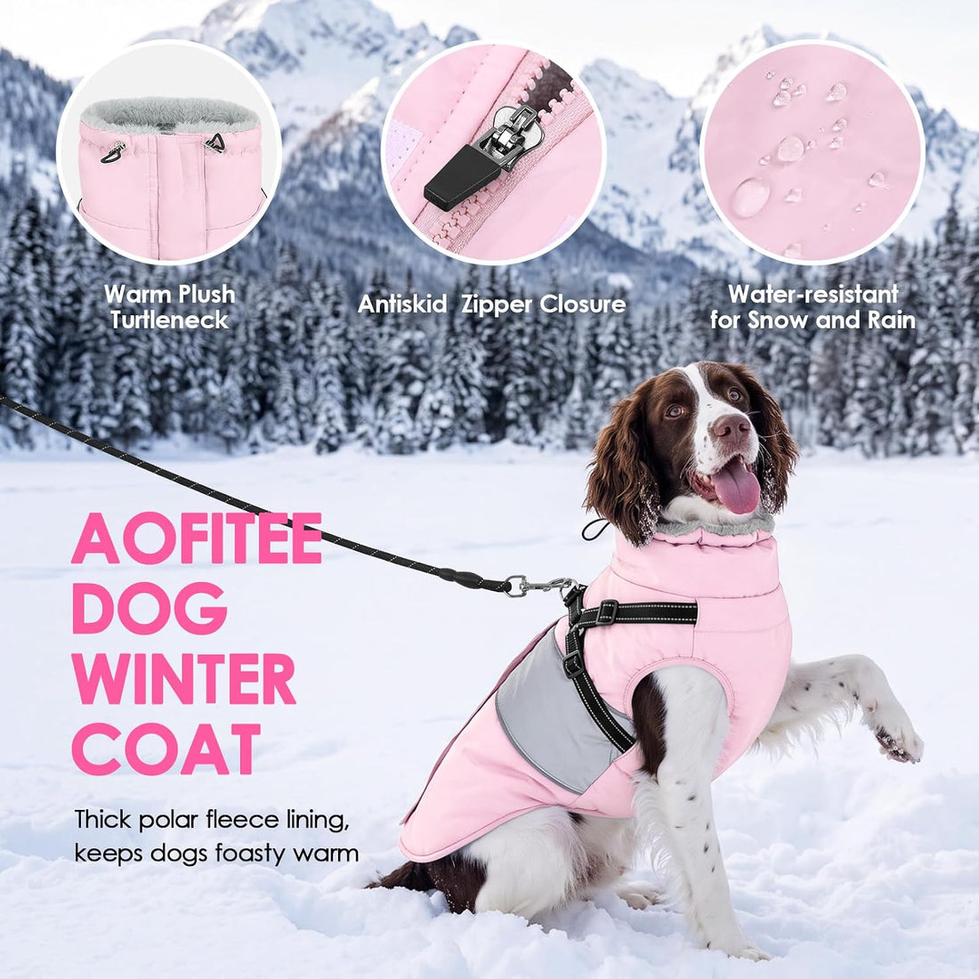 AOFITEE Dog Coat with Harness Waterproof Dog Winter Jacket for Medium