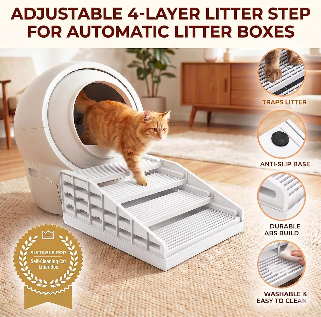 Litter Box Step for Senior Cats, Height Adjustable Cat Stairs