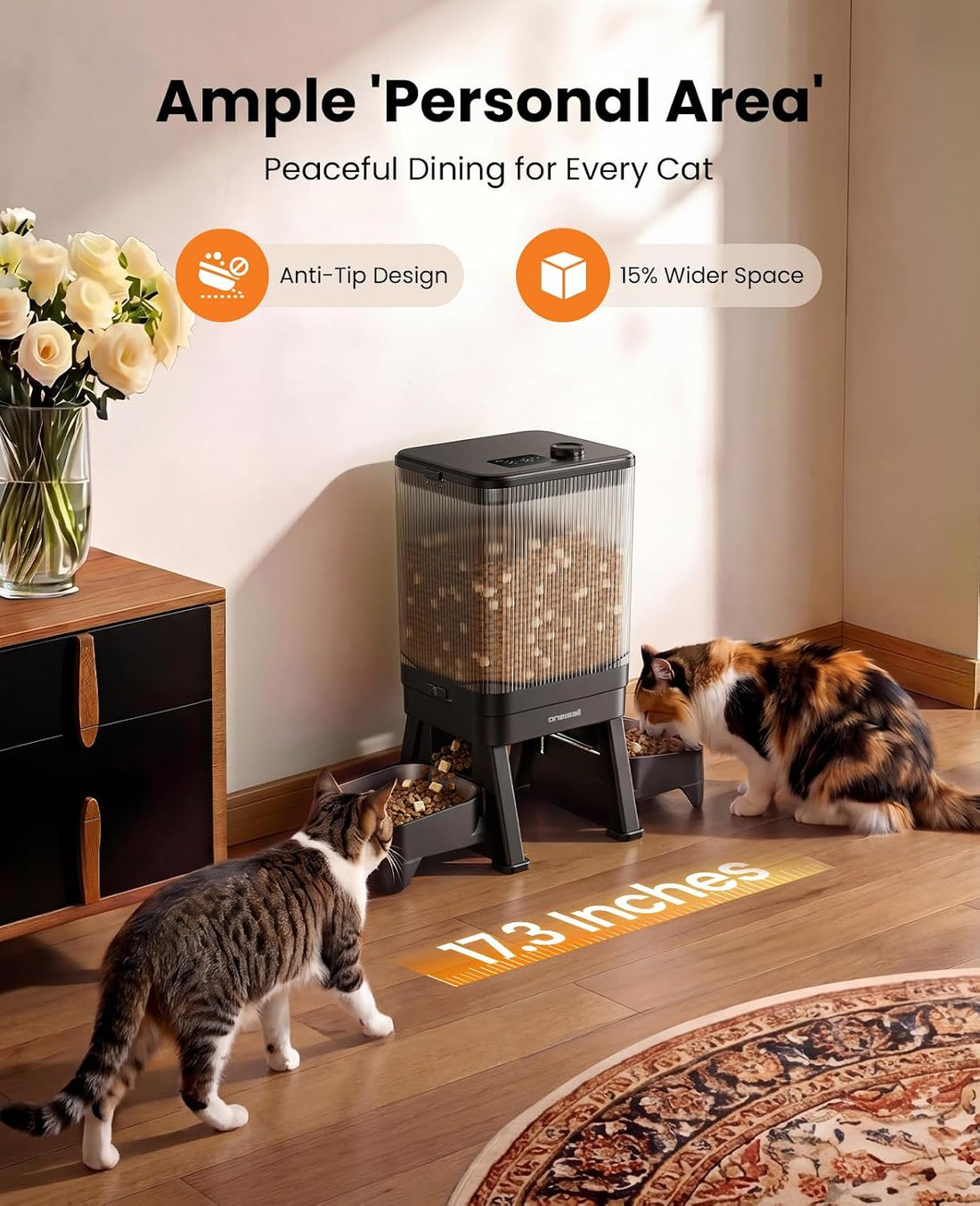 oneisall 5G WiFi Automatic Cat Feeder for 2 Cats, App Control