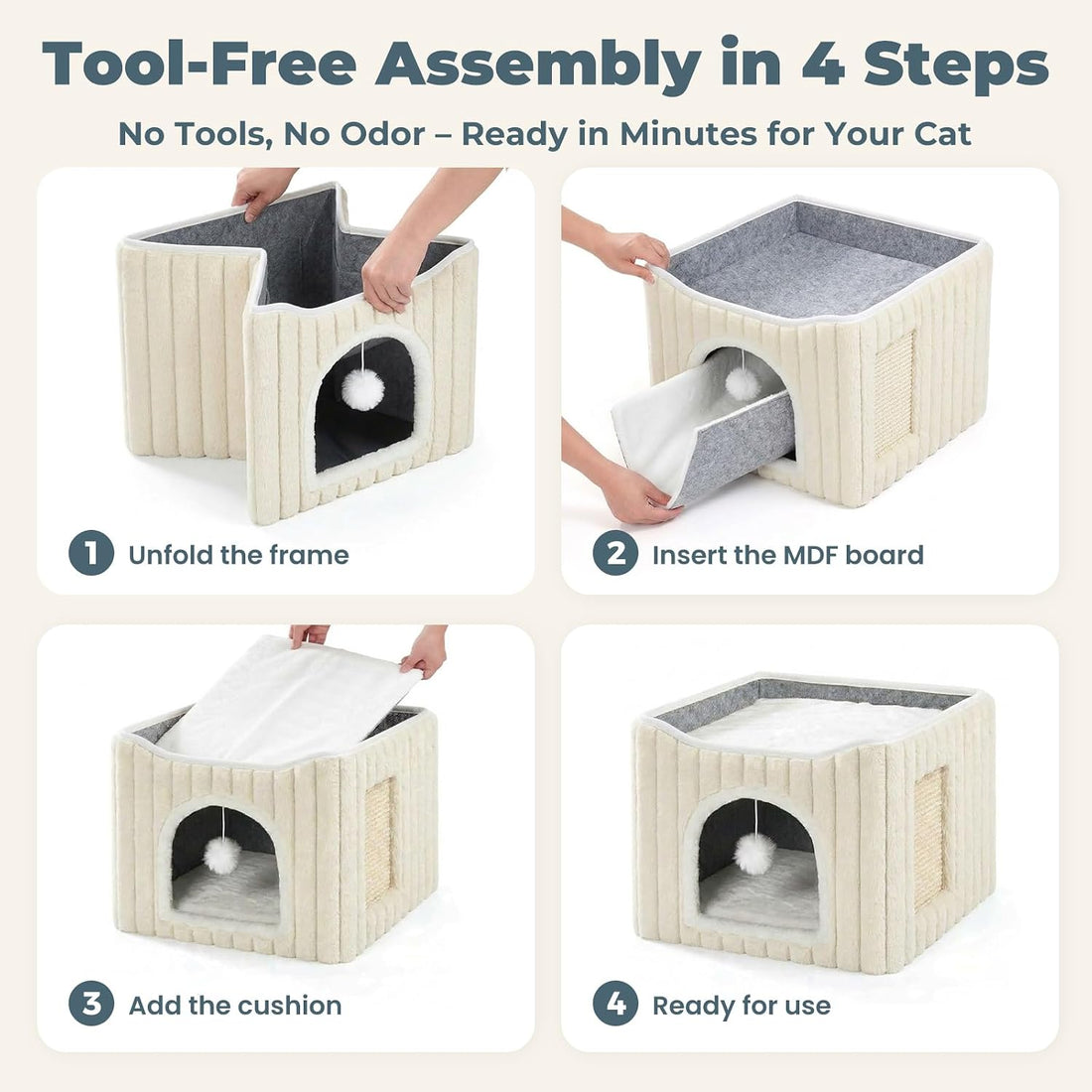 Avont 3-in-1 Cat Cave Bed for Indoor Cats with Scratch Pad