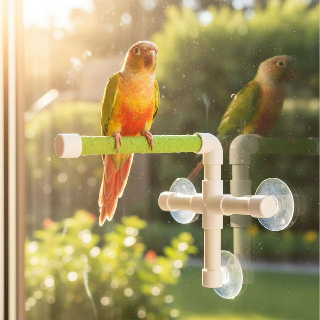 Hypeety Portable Suction Cup Bird Window and Shower Perch Toy Parrot