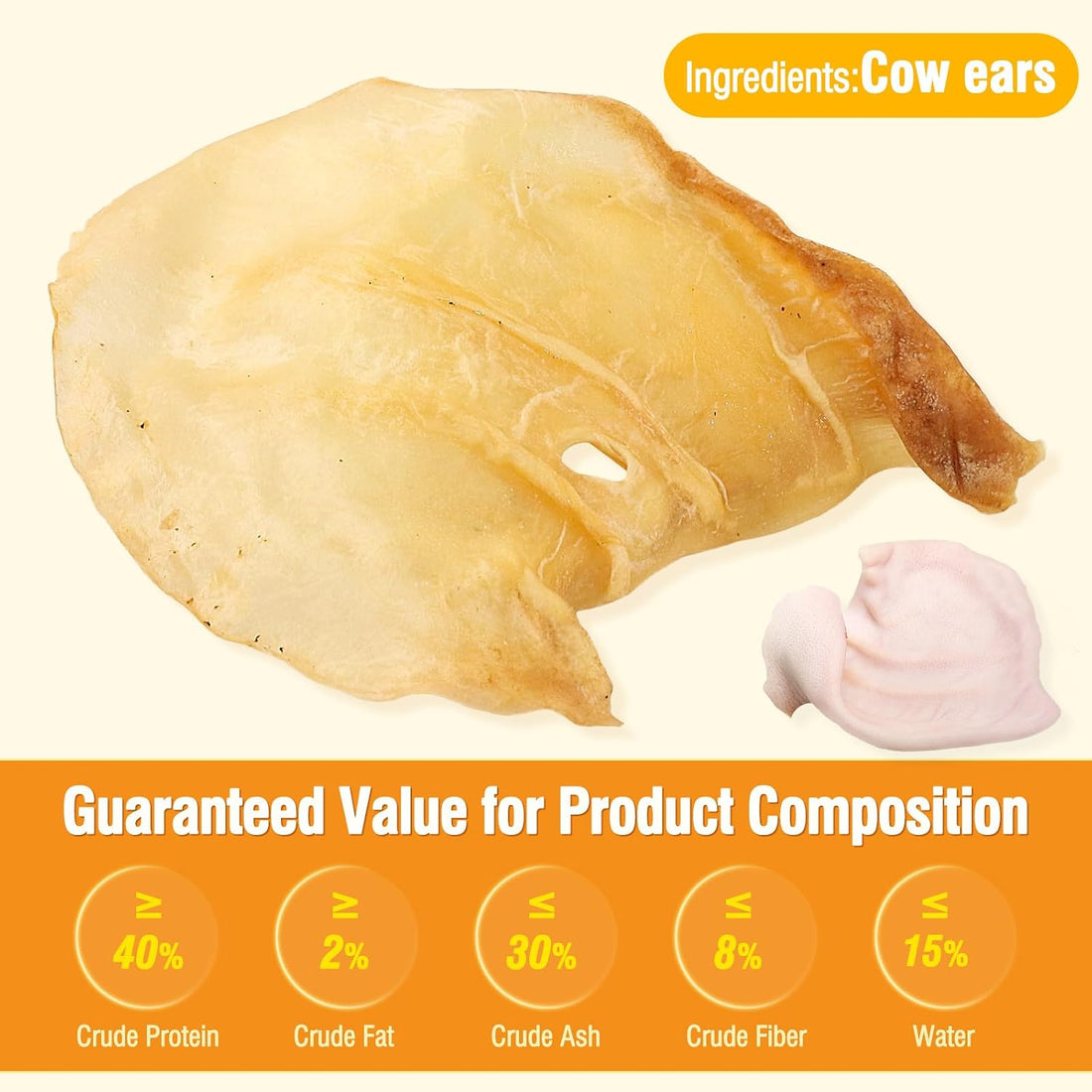 100% Natural Real Cow Ears for Dogs - Single Ingredient Dental Chew
