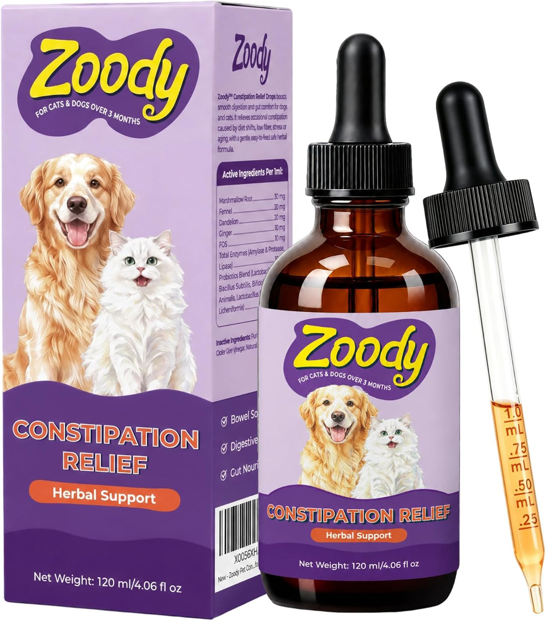 Zoody Pet Constipation Relief Liquid for Dogs & Cats 4oz