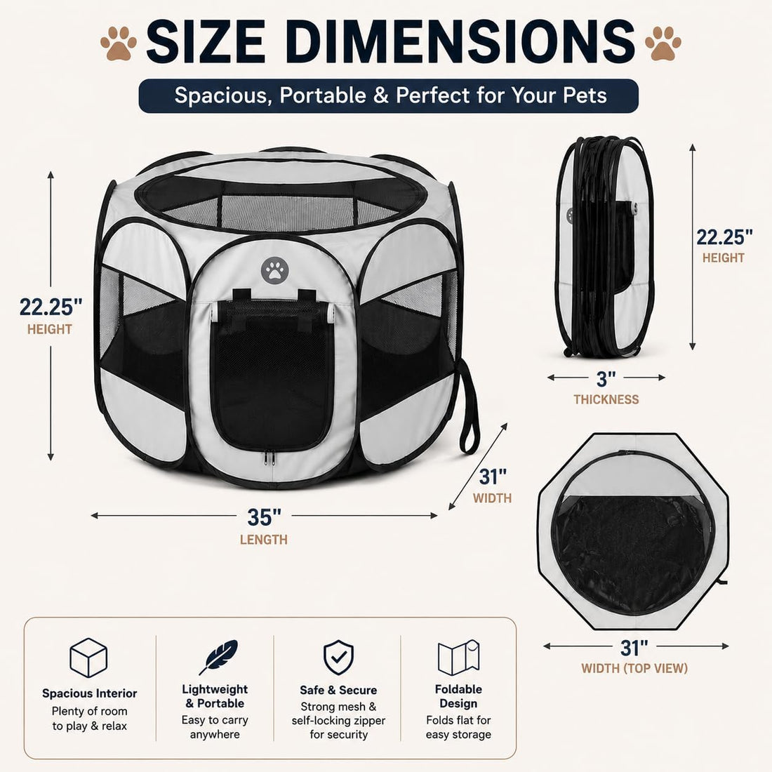 Portable Dog or Cat Playpen - Lightweight Durable Playpen for Pets