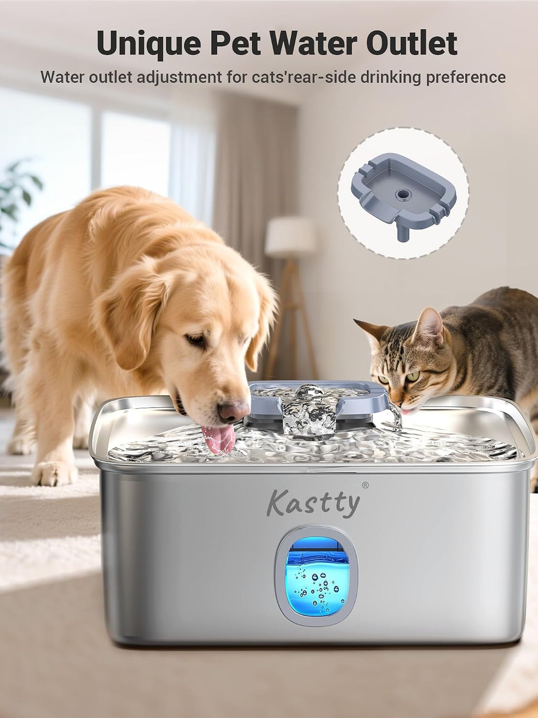 Kastty 4 Gal Dog Water Fountain for Large Dogs,15L Stainless Steel