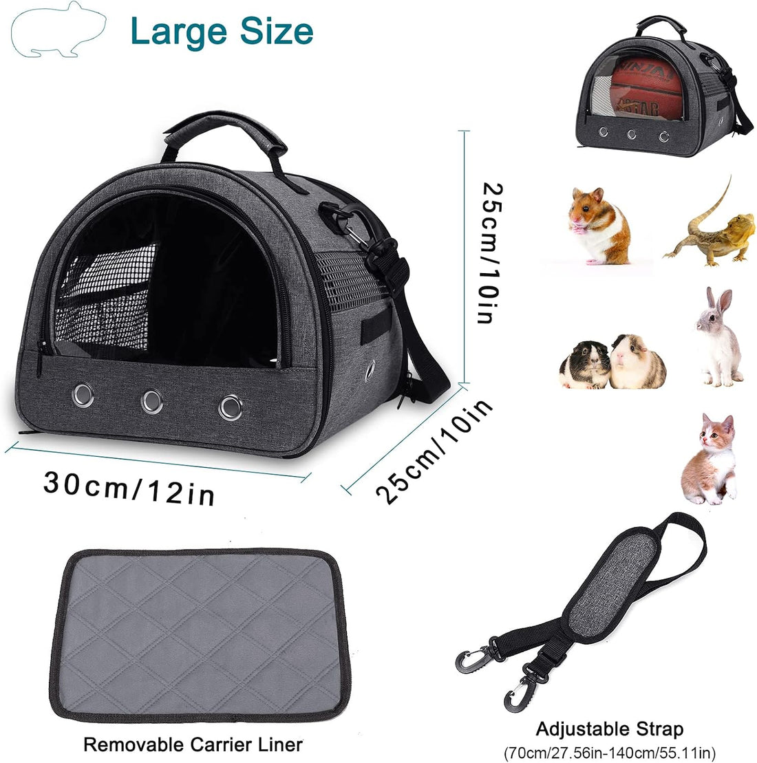 Guinea Pig Carrier with Water Bottle Holder & Washable Liner,Strap